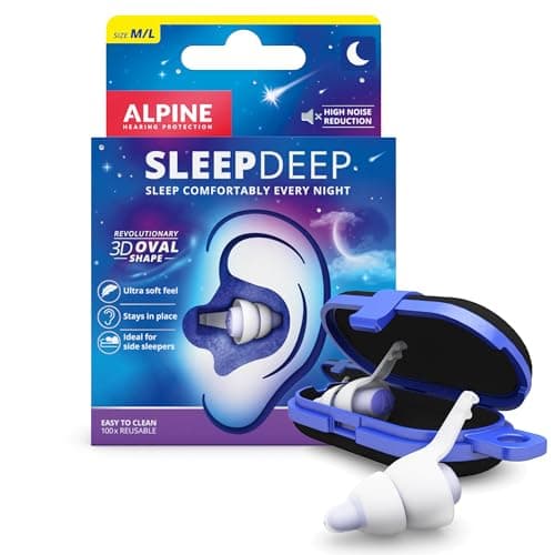 Alpine SleepDeep Tapones de Oídos para Dormir - M/L (1 Par) - Tapones Antiruido 3D con Gel Supresor de Ruido - Filtros Suaves para Dormir de Lado - Reducen Ronquidos y Ruidos