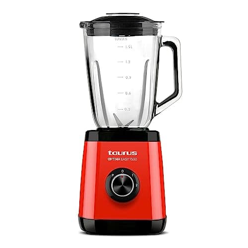 Taurus - Batidora de vaso | 1500W Potencia | jarra cristal 1.5L | Pica hielo | libre BPA | cuchilla inox 4 filos | Apta para lavavajillas | Roja Vintage