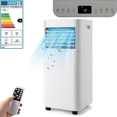 COSTWAY Aire Acondicionado Portatil Silencioso,Aire Acondicionado Portatil Bajo Consumo 4 en 1 con Enfriamiento Deshumidificador Ventilador,Temporizador 24 Horas (9000BTU|20㎡+|Pantalla|Blanco)