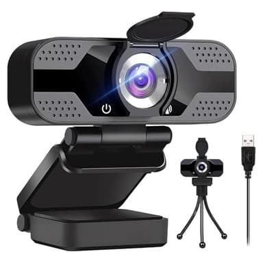1080p PC Webcam con micrófonos duales con cancelación de Ruido, Enfoque automático, corrección de luz, con Obturador de privacidad y trípode, USB 2.0 UHD Webcam para PC Mac Skype Streaming,(30 FPS)