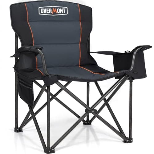 OVERMONT Silla de Camping Plegable - Grande Silla de Pesca Portátil con Reposabrazos Portabebidas - para Acampada Jardín Playa Pesca - hasta 180 kg