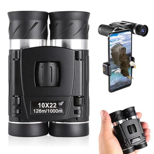 Prismaticos Pequeños y Potentes, Mini Binoculares 10x22 Portátiles Compactos Prismáticos Ligeros Impermeables Plegable Telescopio Vision para Observación de Pájaros Turismo Senderismo