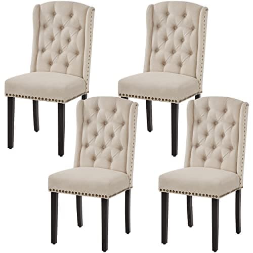 Yaheetech Juego de 4 Sillas de Comedor Tapizadas con Botones Silla Patas de Madera Sillas para Cocina Restaurante Comedor