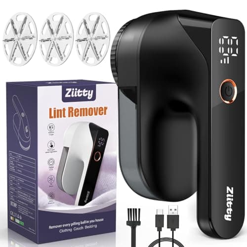 Quitapelusas Electrico Quita Pelusas Ropa - Ziitty Quita Bolas de la Ropa, Pantalla LCD, Carga por Type-C, 6 Hojas, Cuchilla de Quitapelusas Recargable Potente y Eficiente para Ropa y Muebles, Negro