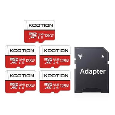 KOOTION Tarjeta MicroSD 128GB Clase 10 Tarjetas Memoria Micro SD 5 Pack（U1 y A1） Micro SDXC con Adaptador 128 Giga Micro SD Card 4K Memory Card para Gopro Cámara Teléfonos,Alta Velocidad hasta 80 MB/s