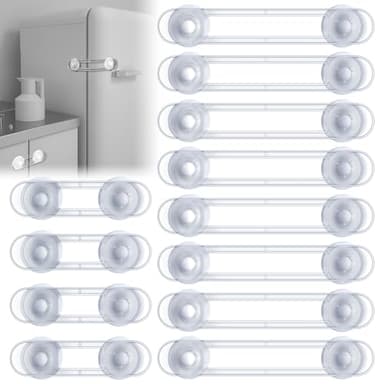 Cerraduras de Seguridad para Niños - 12 Pieza Bloqueo de Seguridad, Cierres para Armarios, WC, Cocinas, Puertas y Ventanas, Nevera, Extra Fuerte 3 M Adhesivo, Transparente