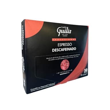 CAFES GUILIS DESDE 1928 AMANTES DEL CAFÉ - Cápsulas Compatibles con Máquinas de Café Espresso PRO | Café Descafeinado | Tueste Natural - 50 Uds