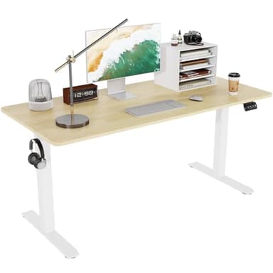 TRIUMPHKEY Escritorio Elevable Eléctrico 140x60cm, Mesa Elevable con 2 Alturas de Memoria, Standing Desk de Arandelas para Cables, Escritorio de Altura Ajustable 71-119cm Beige