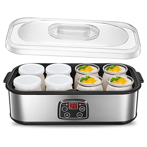Yogurtera con 8 Vasos y Tapas, Máquina de Yogur Griega, LCD Pantalla de un Solo Toque, Fácil de Usar, Yogur Fresco Casero, Tiempo y Temperatura ajustables, sin BPA