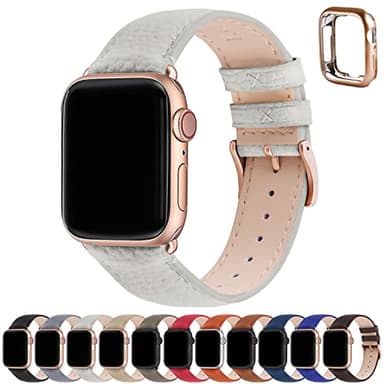 Fullmosa Correa para Apple Watch, Correas de Cuero Genuino Compatible con Apple Watch SE Series 8 Series 7/6/5/4/3/2/1/Se/Se2, Blanco marfil + hebilla de Oro rosa,38mm/40mm/41mm