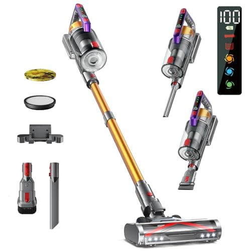 Kissof Aspiradora sin Cable, 45Kpa/550W/70Mins Aspiradora Escoba sin Cable con Función Autónoma, Cepillo Antienredos, Tarjeta de Fragancias, Capa de Filtración de 8 Etapas