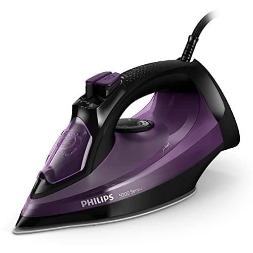 Philips Serie 5000 Plancha de Vapor - 2400W, 45g/min, Golpe de Vapor 180g, Vapor Vertical, Suela SteamGlide Plus, Negro/Púrpura (DST5030/80)