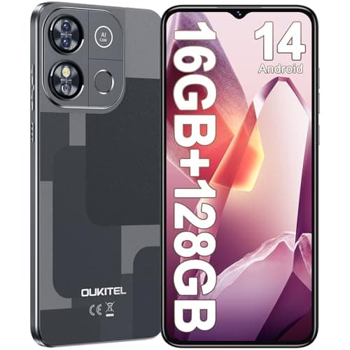 OUKITEL C57 Pro Telefonos Moviles Libres 2025, Smartphone Android 14, 6,52" HD Móvil, 16GB(4+12) RAM + 128GB ROM/TF 1TB, Batería 4300mAh, Cámara 13MP, 4G Dual SIM/OTG/GPS/Fingerprint/Face ID - Negro
