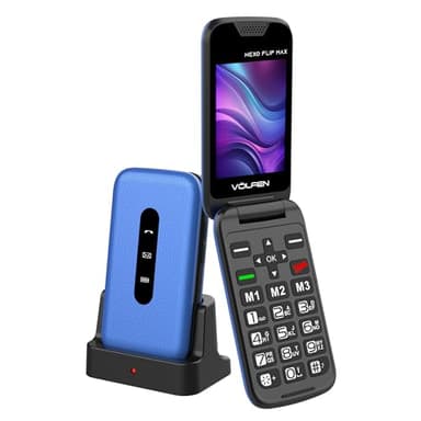 Volfen Nexo Flip MAX - Teléfono móvil de Tapa para Personas Mayores, Botones y Teclas Grandes, fácil de Usar, USB-C, 3 memorias directas, Base de Carga, Color Negro (Azul)