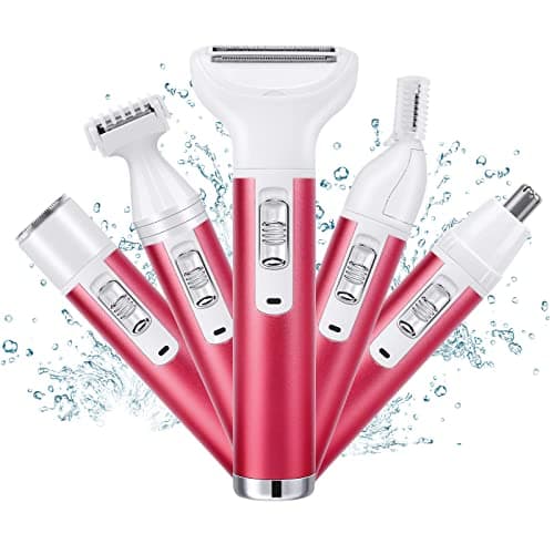 ACWOO Afeitadora Eléctrica para Mujer, 5 in 1 USB Recargable Eléctrico Depiladora sin Dolor, Recortadora Femenina Electrica Impermeable, Rasuradora Mujer para Cara, Nariz, Axilas, Piernas, Bikini