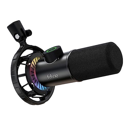FIFINE Gaming Microfono para PC USB, RGB Micrófono de Dinámicos per Ordenador PS4 PS5, con Botón de Silencio & Conector para Auriculares de 3,5mm, para Podcasting Youtube