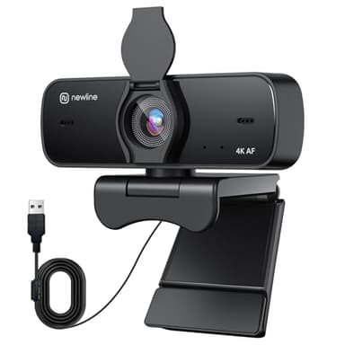 N newline Webcam 4K 30FPS PC Cámara con Micrófono con Sensor Sony, New Upgraded Autofocus, Corrección de Luz, USB Full HD Webcam para Mac portátil Skype Streaming Oficina en casa Juegos