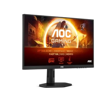 AOC Gaming Q27G4XND - Monitor QHD de 27 Pulgadas, 180Hz, 1ms GTG, Fast VA, FreeSync Prem, Soporte de Altura Ajustable, HDR10 (2560x1420, HDMI 2.0, DisplyPort 1.4)