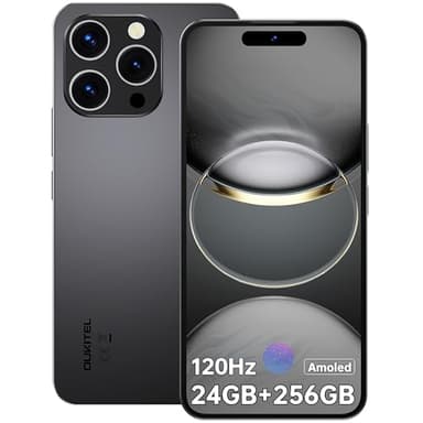 OUKITEL P1 Telefono Movil Android 14, 24GB(8+16)+256GB/2TB Telefonos Moviles Libres, Pantalla AMOLED 6.7" 120Hz FHD+ Smartphone, 5150mAh Batería, Cámara 50MP+32MP, 4G Dual SIM, Face ID/NFC/GPS, Negro