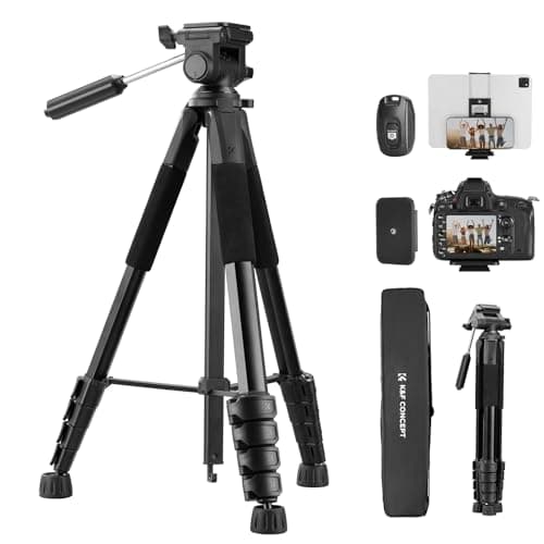 K&F Concept Tripode para Movil 190cm S255A3+BV01 Trípode Ligero Portátil de Tubo Perfilado de 5 Lados para DSLR, Cámara Réflex Digital, Teléfono Móvil, etc., con Clip para Teléfono Móvil