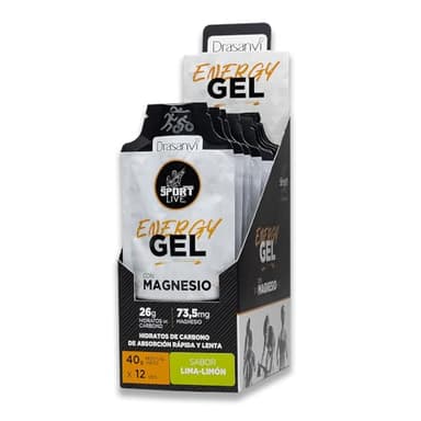 DRASANVI Gel Energético con Magnesio | Más Energía | Acelera la Recuperación Muscular | Rehidratación | Hidratos de Carbono de absorción rápida y lenta | Sabor Lima-Limón | 12 uds x 40g
