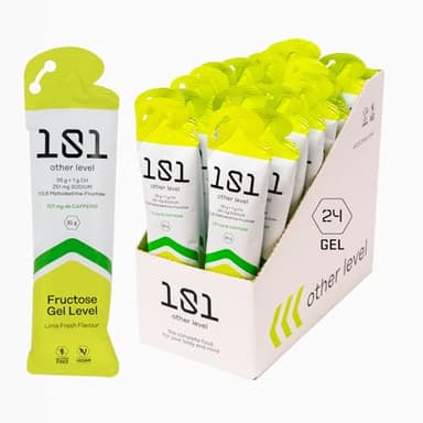 101 Other Level Gel Energetico Lima con Cafeina - Pack 24 Geles x 81g - Geles Energeticos Ciclismo - Rico en Carbohidratos 56 g Maltodextrina y Fructosa - SIN GLUTEN - Vegano