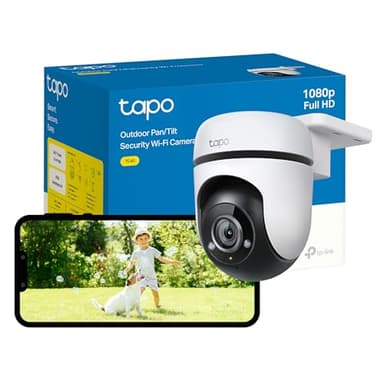 Tapo Cámara Wi-Fi de seguridad Full HD de 1080p para exteriores, panorámica/inclinación, detección de movimiento inteligente de 360°, IP65, resistente a la intemperie, visión nocturna, almacenamiento