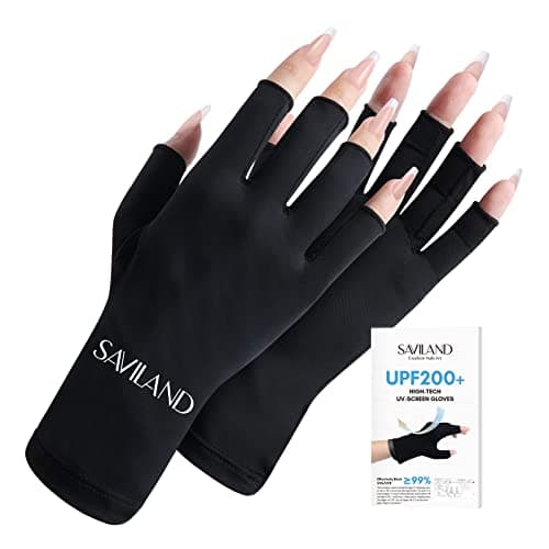 Saviland Guantes UV para uñas de gel, guantes de protección UV de alta tecnología UPF200+ para manicura, anti UV y UVB 999+, guantes de uñas UV para lámpara de uñas, cuidado de la piel, guantes sin