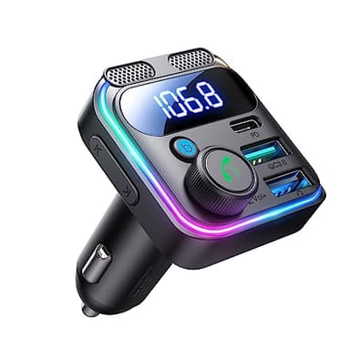 JOYROOM 48W Transmisor FM Bluetooth Coche,【Bass Pesados & Estéreo Hi-Fi】 Manos Libres Coche Bluetooth,【30W PD & 18W QC】 Adaptador Bluetooth Coche, Radio Bluetooth Coche Mechero, Bluetooth & Disco U