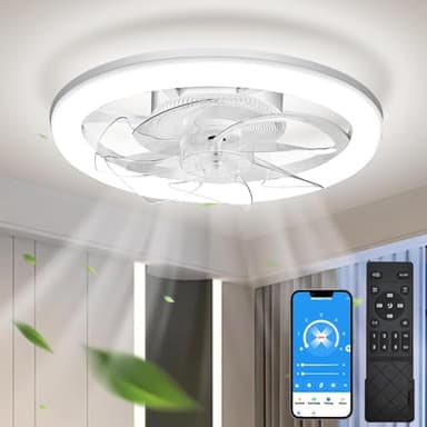 EKDADL Reversible Ventilador de Techo con Luz Silencioso 50CM Moderna Lampara Ventilador Techo con Luz y Mando a Distancia 6 Velocidade 3 Colores LED Regulable Ventilador de Techo APP