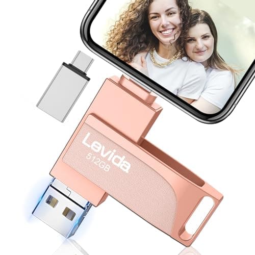 Pendrive 512 GB para Phone,Levida Pen Drive USB 4 en 1,Memoria Externa USB 3.0,Photo Stick,Flash Drive USB Memory Stick para iOS,Android,Smartphone, Tablet, Laptop,PC, Foto/Video,Rosa Claro