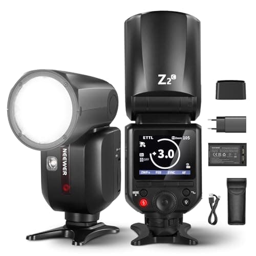 NEEWER Z2-C 2.4G TTL Flash Speedlite de Cabeza Redonda para Canon, UI Mejorada, 2 Lámparas Modelado LED Ajustables, Tecla TCM Cambio Rápido TTL/M, 76Ws Speedlight 1/8000s HSS 7.4V/2600mAh 480 Batería