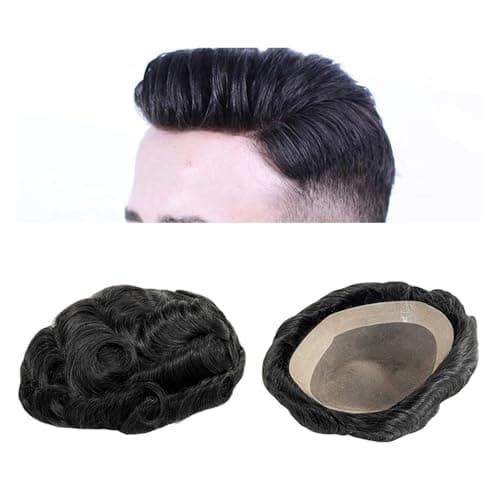 Protesis Capilar Hombre Unidades de cabello negro Natural, 6 pulgadas, Mono fino, peluquín for hombres, prótesis capilares for hombres, pelucas for hombres, sistema de reemplazo de cabello Tupé Hombre
