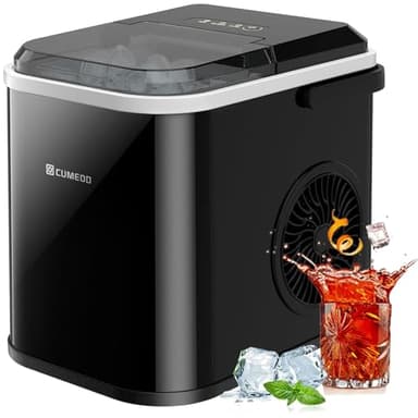Máquina de Hielo de 120W, CUMEOD Máquina de Hacer Hielo Lista en 6 Minutos, 12kg /24h, Función de Autolimpieza Ice Maker con Pantalla LED & Sensor Infrarojo para el Hogar/Camping/Fiesta