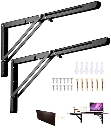 Viesap 2 Piezas Soporte Estantería Plegable 500mm Escuadras Abatibles Bisagra Soporte de Estante de Pared Negro Escuadras Estanterias para Mesa Abatible, Pared Soporte de Estante, Carga Máxima: 90KG.
