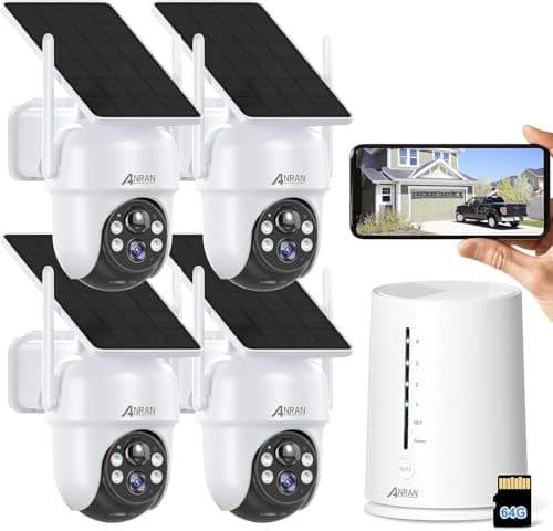 ANRAN 4MP Kit Cámara de Vigilancia WiFi Exterior Bateria con Panel Solar, Homebase con Tarjeta SD 64GB, 3K Cámaras sin Cable, Visión Nocturna, Alarma Seguridad, Audio 2 vías, IP66 Impermeable, Alexa