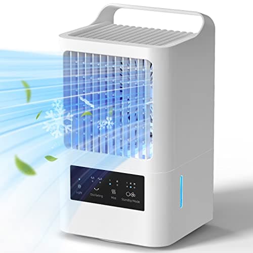 OMISOON Aire Acondicionado Portatil, Enfriador de Aire de 800ml, Mini Aire Acondicionado 4 en 1, 120° Oscilación, 3 Velocidades de Ventilador, 2 Modos de Pulverización, Con Asa, Hogary, Oficinas
