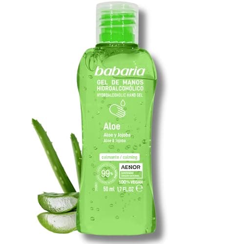 Babaria - Gel de Manos Antiséptico Aloe, Desinfectante, con Aloe y Jojoba, Protege, Cuida e Hidrata la Piel, con Perfume Floral, 70% de Alcohol, Sin Aclarar - 50 ml