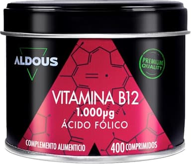 Vitamina B12 vegana y Ácido Fólico - 400 comprimidos Para Más de 1 Año - Vitamina B12 1000 mcg + 400 mcg Ácido Fólico - para el Cansancio y Fatiga - Sistema inmunológico y defensas