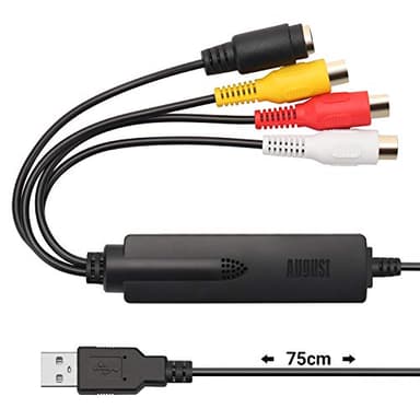VHS a DVD Digital Capturadora Video y Audio USB 2.0 - August VGB350 Convertidor /Grabadora De Captura Digitalizadora de Vídeo DVD USB para PC Windows 11/10/8/7, Adaptador SCART & Edite Video