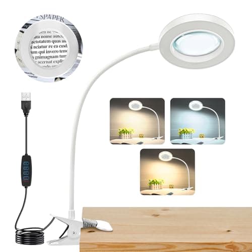 NZQXJXZ Lámpara de lupa con 3 modos de color, lupa de clip de metal 10X con luz alimentada por USB para placas de circuito, reparación, manualidades, lectura, costura, obras de arte