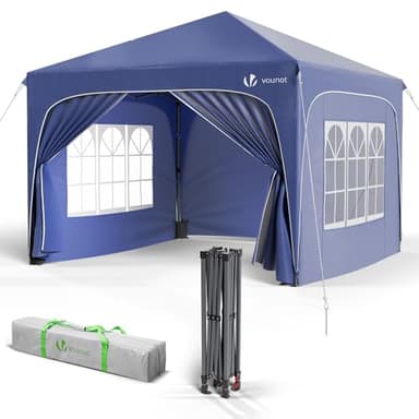 VOUNOT Carpa Plegable Gazebo 3x3m con 4 Paredes Laterales 4 Sacos Arena y Bolsa de Transporte, Cenador Impermeable Pabellón de Jardín Protección UV para Camping, Fiestas, Exterior, Color Azul