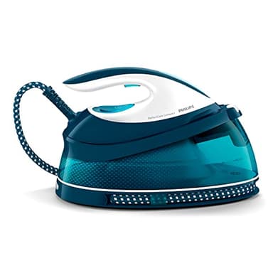 Philips GC7844/20 - Centro de planchado sin quemaduras ni necesidad de realizar ajustes de la temperatura, 6.5 bares, golpe de vapor 400 g, autoapagado, tamaño Compacto, suela especial, color azul