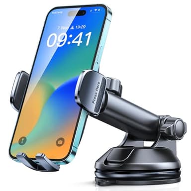CIRYCASE Soporte Móvil Coche, [Agarre Superior] Sujeta Movil Coche 360° Giratorio para Parabrisas/Salpicadero, Suporte Telemovel Carro con Almohadilla Gel Fuerte & Brazo Extensible para Teléfonos 4-7”