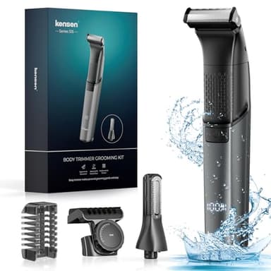 Afeitadora Corporal Masculina 2 en 1, Kensen IPX6 Impermeable Depiladora Corporal Hombre para Barba, Axilas, Pecho, Piernas y Genitales con Pantalla LED, Peine Límite Ajustable (1-10 mm)