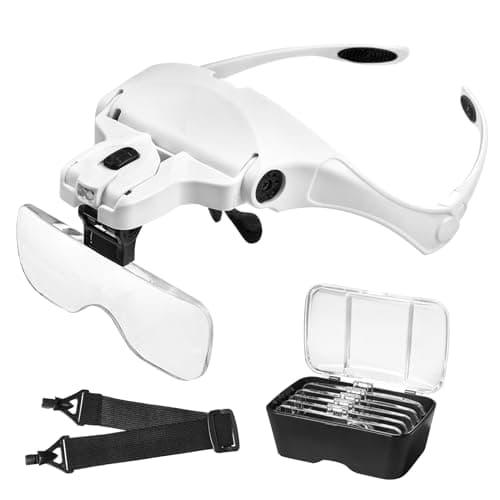 Lupa con Luz 2 Led - Anpro Lupas de Gran Aumento con Luz con 5 Lentes 1.0X, 1.5X, 2.0X, 2.5X, 3.5X Ajustable para Leer, Reparaciones, Coser, Joyería