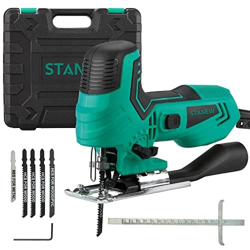 STANEW Sierra de calar 650 W，5 Cuchillas，3000cpm，6 velocidades ajustables, 4 Modos de Corte, ángulo de corte 45º，profundidad: madera/aluminio/metal: 65/6/6 mm