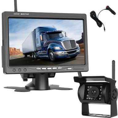 Cámara Visión Trasera Inalámbrica Kit de Sistema de Estacionamiento de Monitor de Coche de 7 Pulgadas Cámara de Marcha Atrás de Visión Nocturna de Señal Digital para Camión, Autobús Remolque RV
