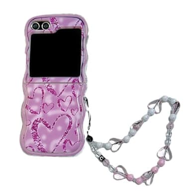 GULVQYF Bonita funda de dibujos animados para Samsung Galaxy Z Flip 5, diseño de corazón brillante, funda protectora con pulsera para niñas y mujeres (rosa)