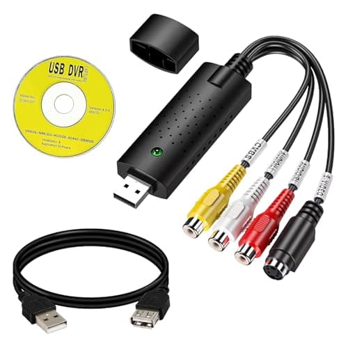 Audio Video Grabber USB A 2.0, Conversor de Archivos Digitalizados RCA, VHS a DVD Digital para Digitalizar Vídeos de VHS, DVD y Más, Compatible con Windows y Mac, Fácil Instalación Plug and Play